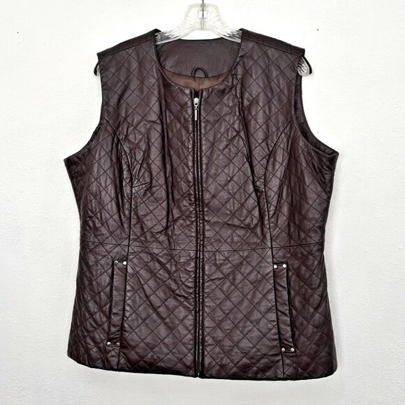 Terry Lewis Womens Quilted Leather Vest Size L Rockabilly Minimalist Preppy - Picture 1 of 6